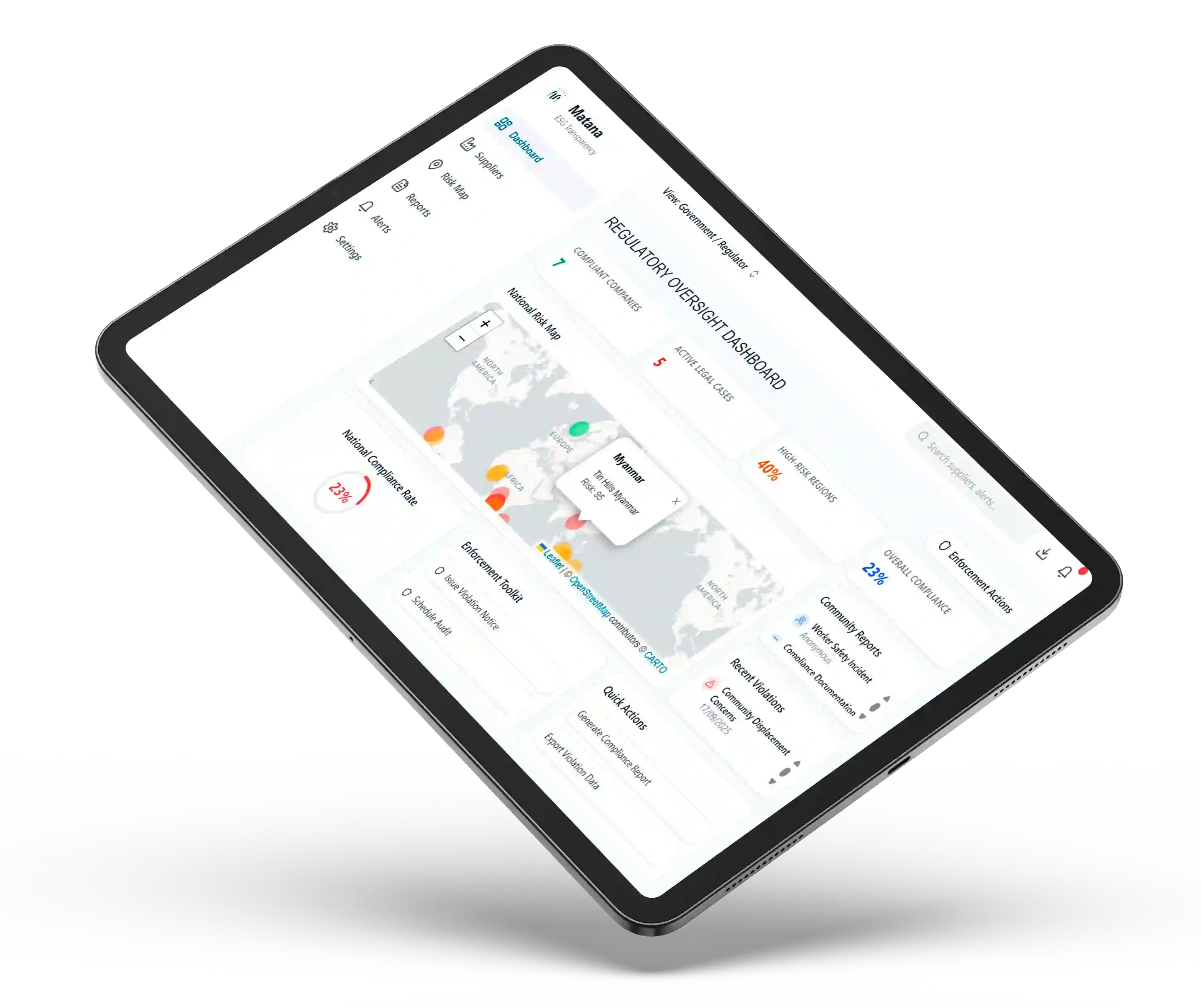 Tablet showing Matana platform